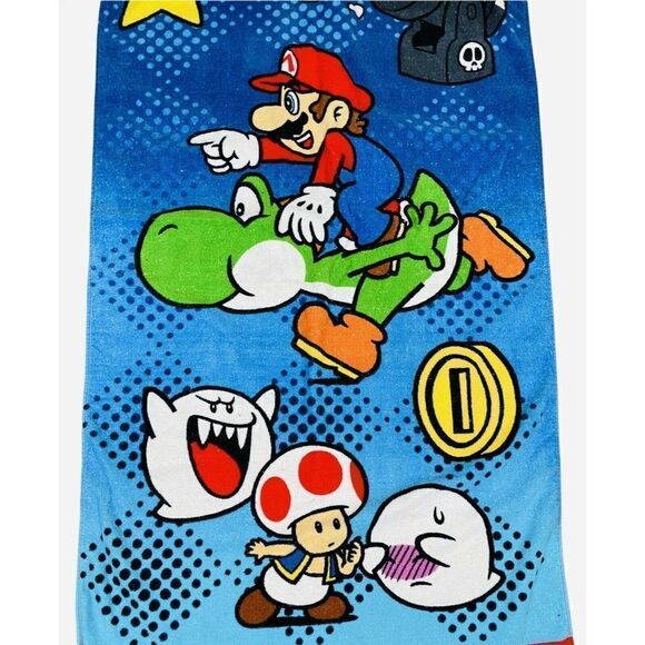 2014 Nintendo Super Mario Towel RARE Print 55x27 Video Game Yoshi Toad Boo Star - Picture 2 of 9